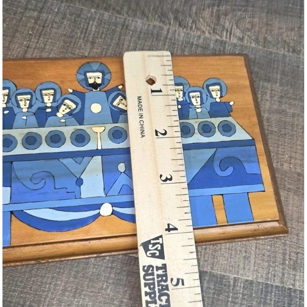Handmade El Salvador Folk Art The Last Supper Painted Wood Plaque Wall Decor